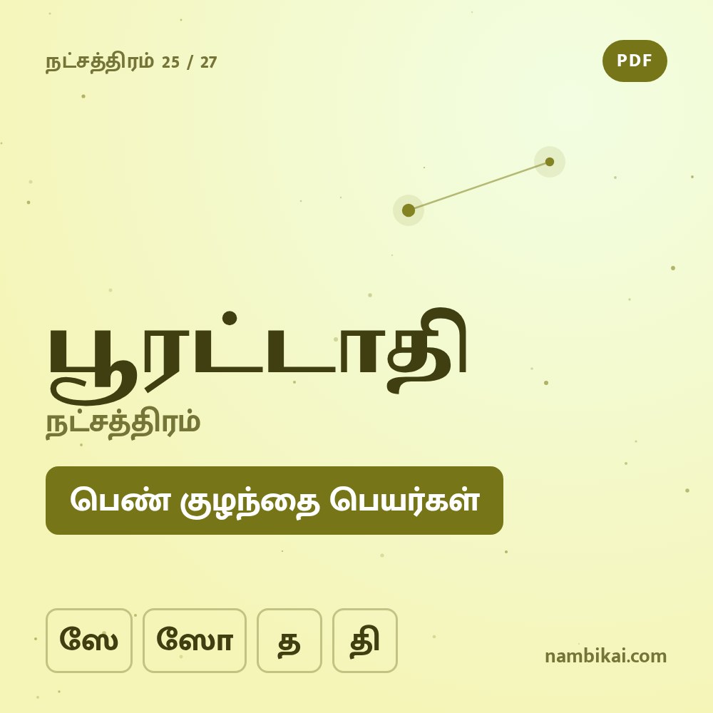 பூரட்டாதி நட்சத்திரம் பெண் குழந்தை பெயர்கள் ( ஸே, ஸோ, த, தி ) PDF